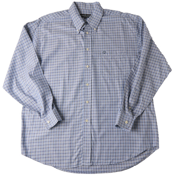 Vtg 90s Giovanni Valentino Mens XL 100% Cotton Blue Check Button-Down Shirt - Picture 1 of 10